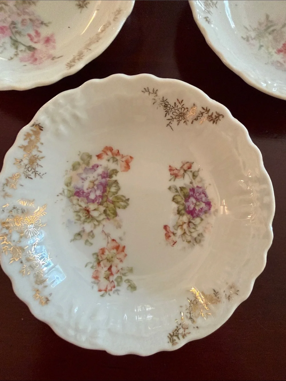 Haviland Limoges Porcelain Dessert Bowls, Pink Roses Collectible. Set of 3